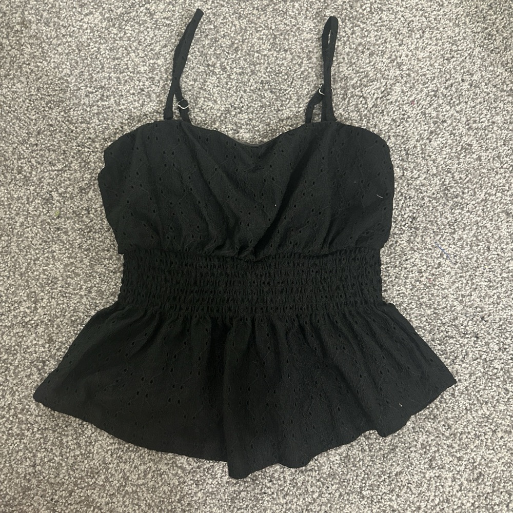 SO Black Eyelet Smocked Tank Top